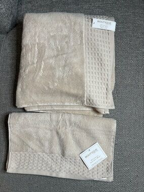 Boutique Collection Turkish Cotton 2 Piece Towel Set Tan